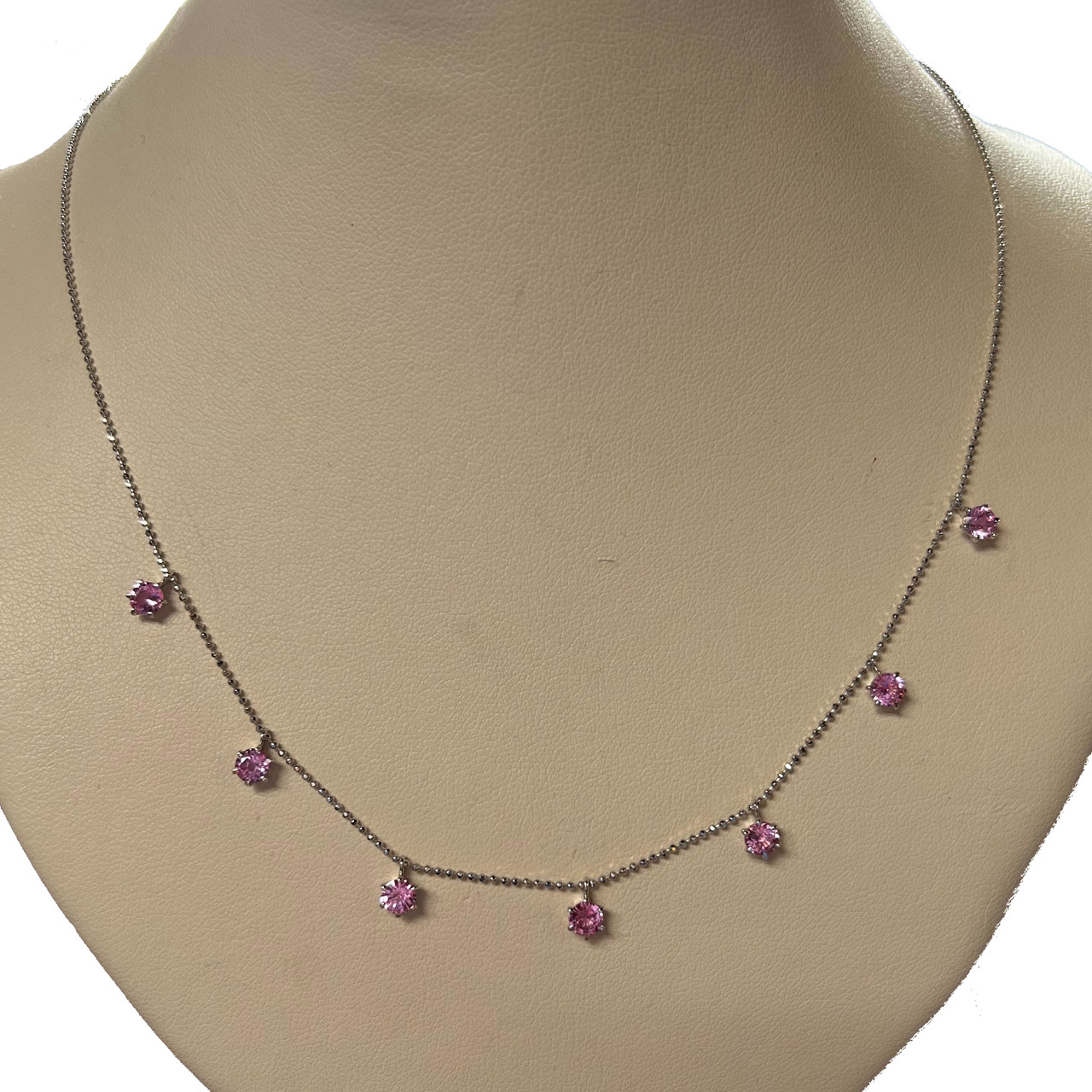 Beautiful 18K White Gold Pink Sapphire and Diamond Necklace