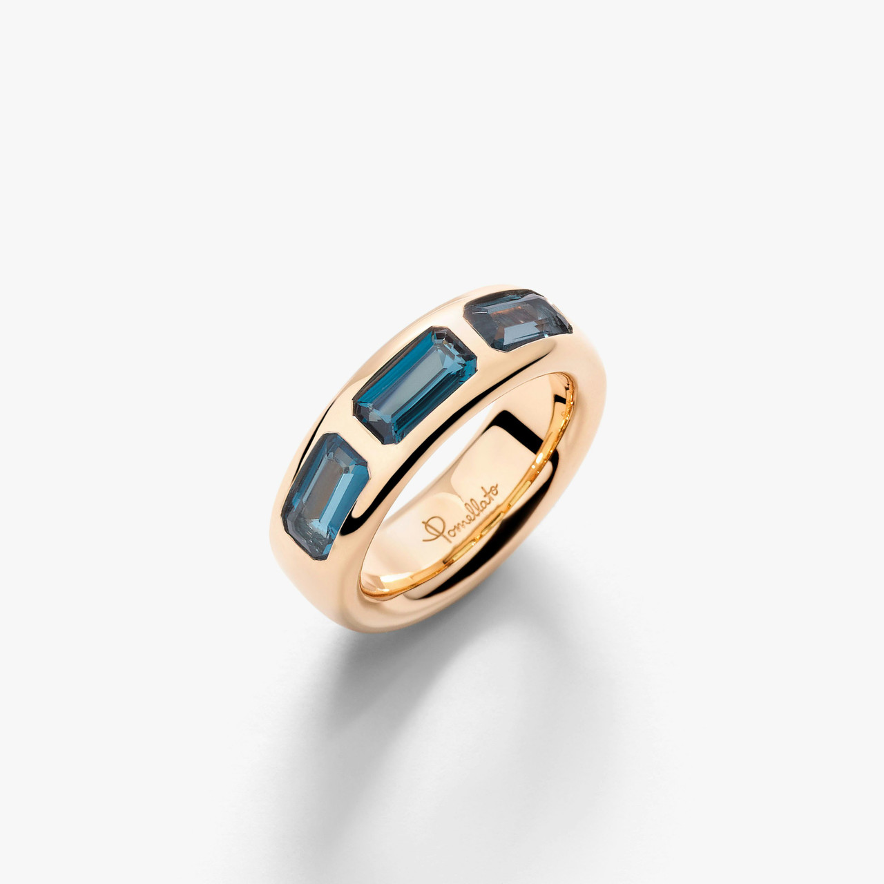 Pomellato Iconica 18K Rose Gold London Blue Topaz Ring, Size 55