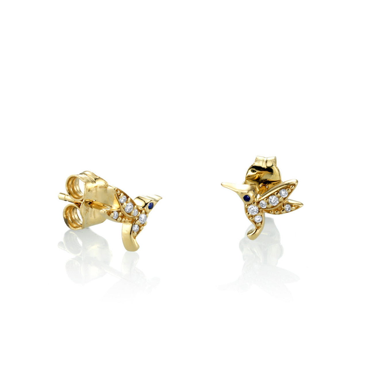 *JEWELRY EVENT* Sydney Evan 14K Yellow Gold & Diamond Tiny Hummingbird Stud  Earrings