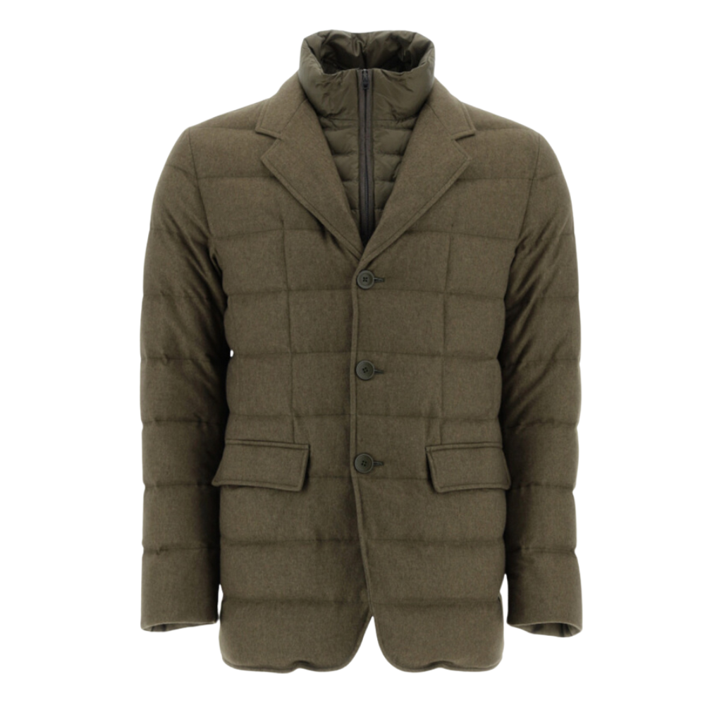 Herno Men's Silk/Cashmere Blazer with Wind Guard in Olive
