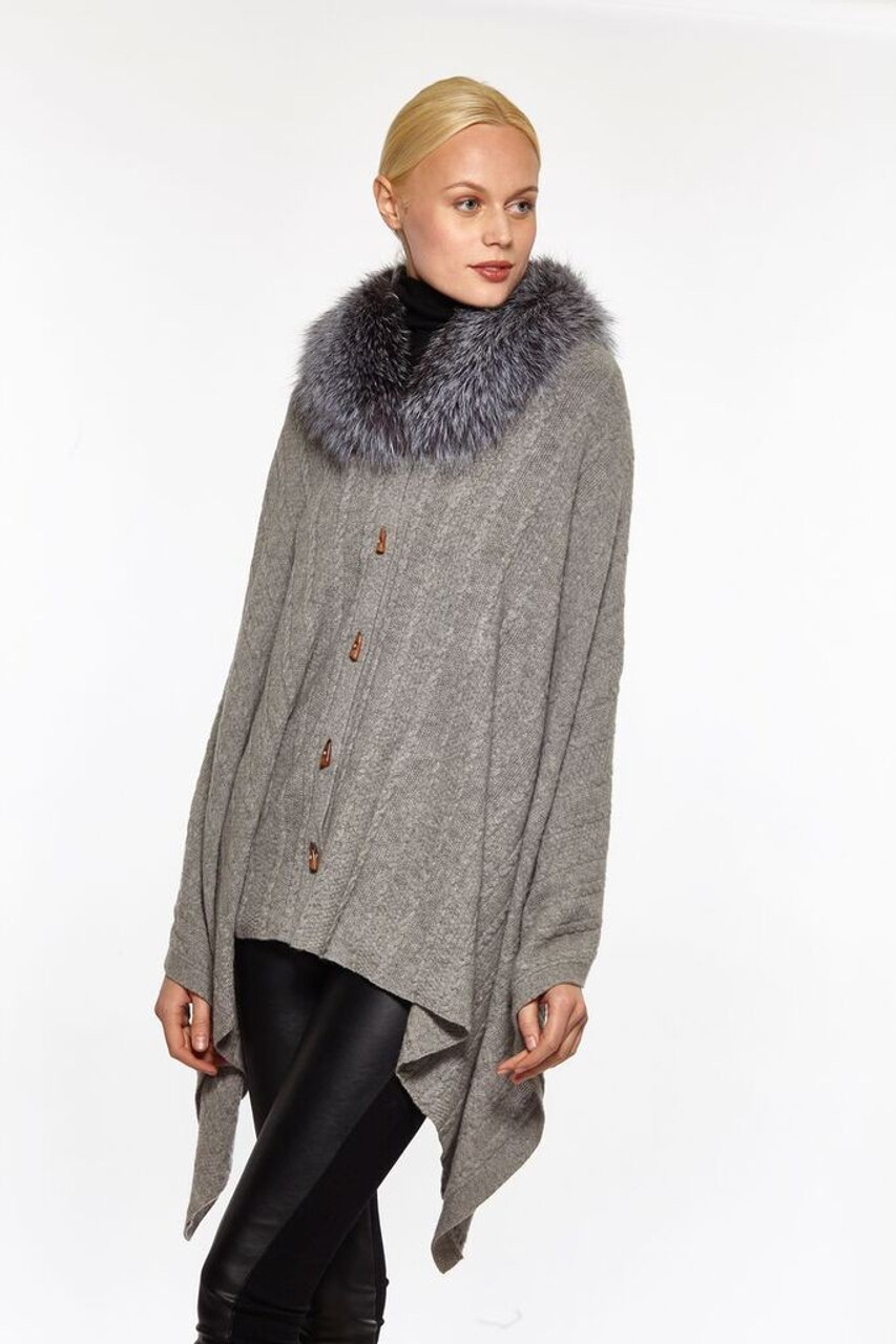 Augustina's Cashmere Cable Knit Wrap with Fox Fur Trim