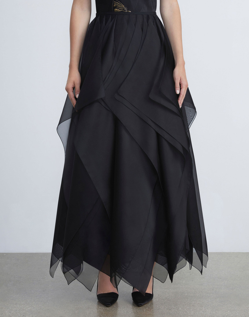 Lafayette 148 New York Silk Organza Layered Maxi Skirt in Black