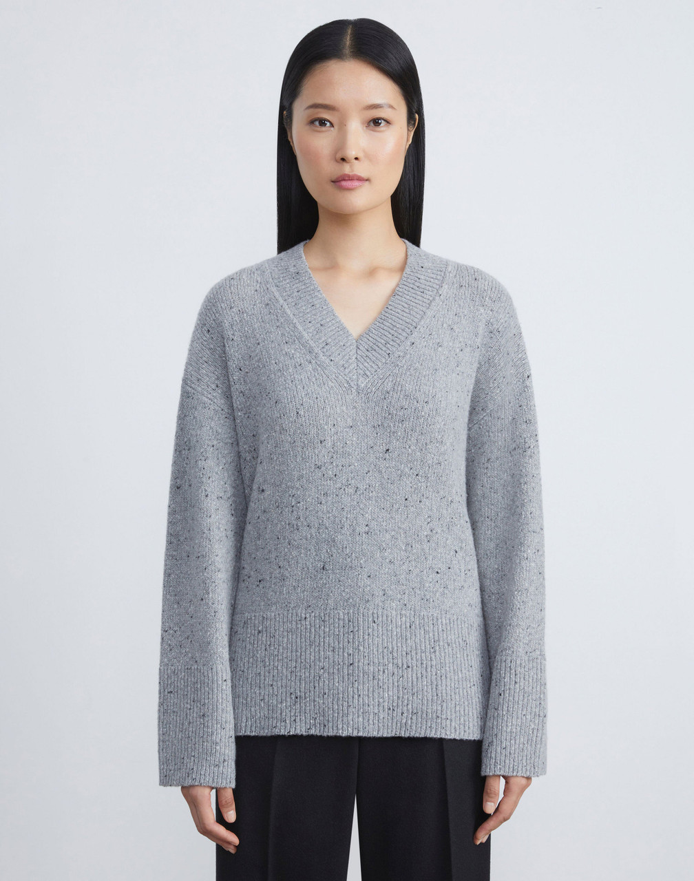 Lafayette 148 New York Responsible Cashmere-Wool Donegal V-Neck Sweater ...