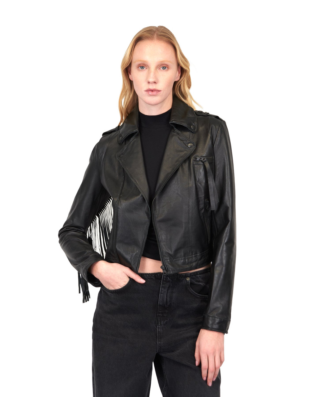Deres Patricia / floating linen jacket 黒 Women's Black Real Leather Jacket with Shiny Black Nickel