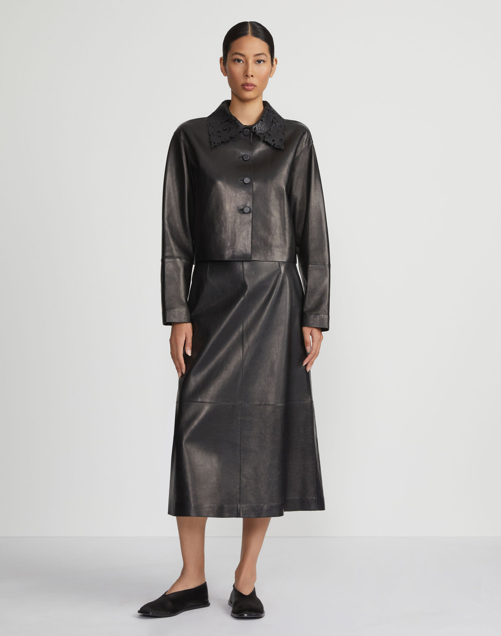 Lafayette 148 New York Nappa Leather Detachable Collar Jacket in Black