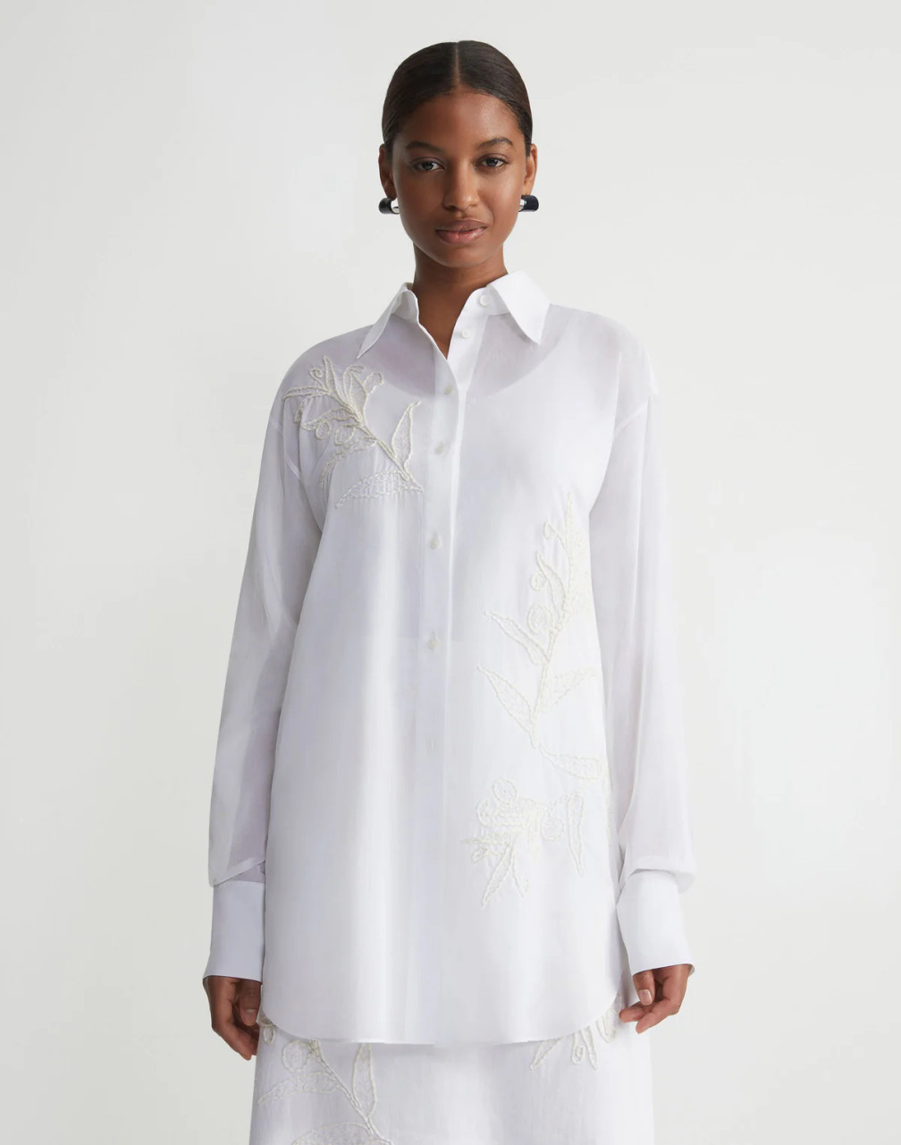 de mi flor 190 Bal Blanc セット Lafayette 148 New York Eco Flora Embroidered Oversized Shirt