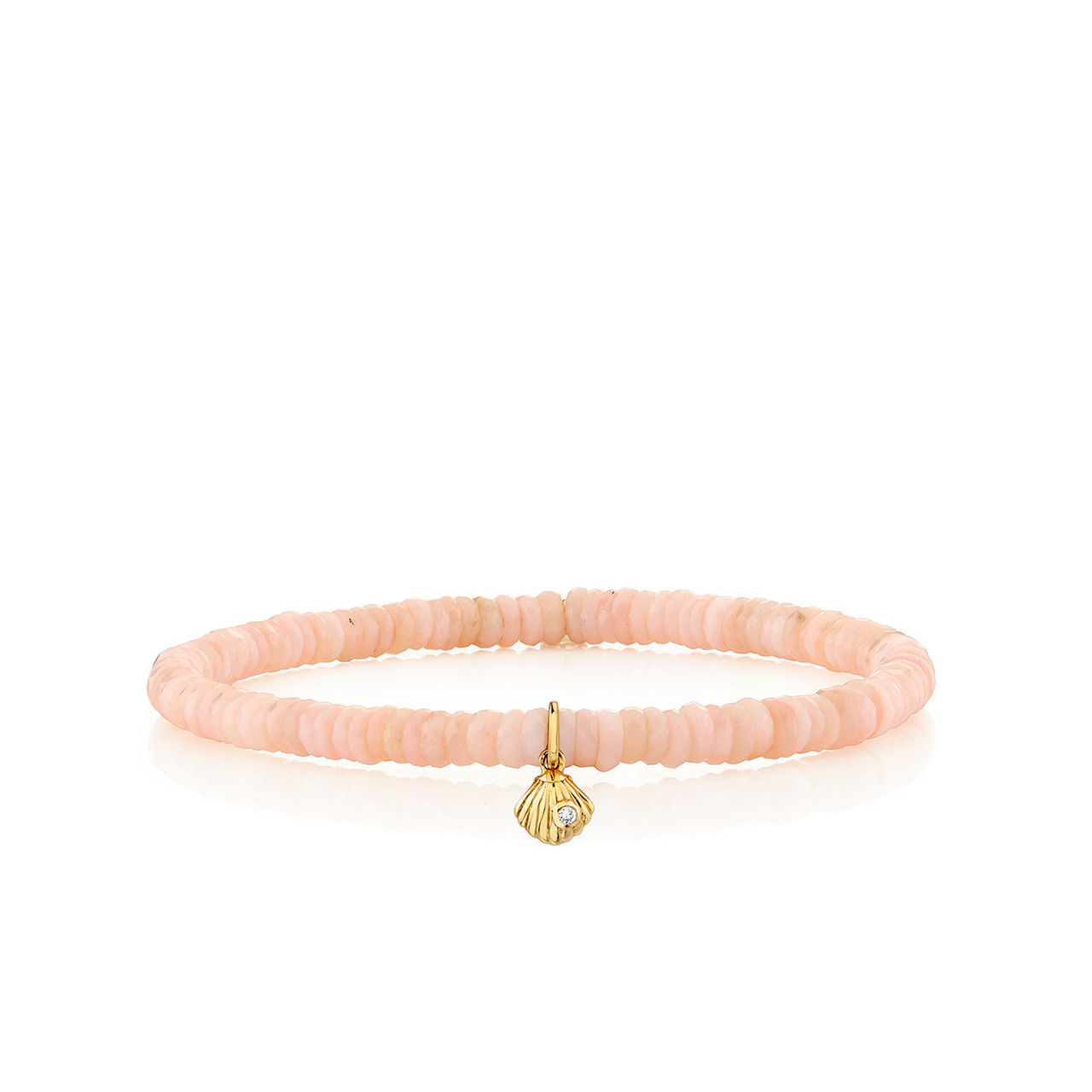 Sydney Evan 14K Yellow Gold Diamond Tiny Clam Shell on Pink Opal