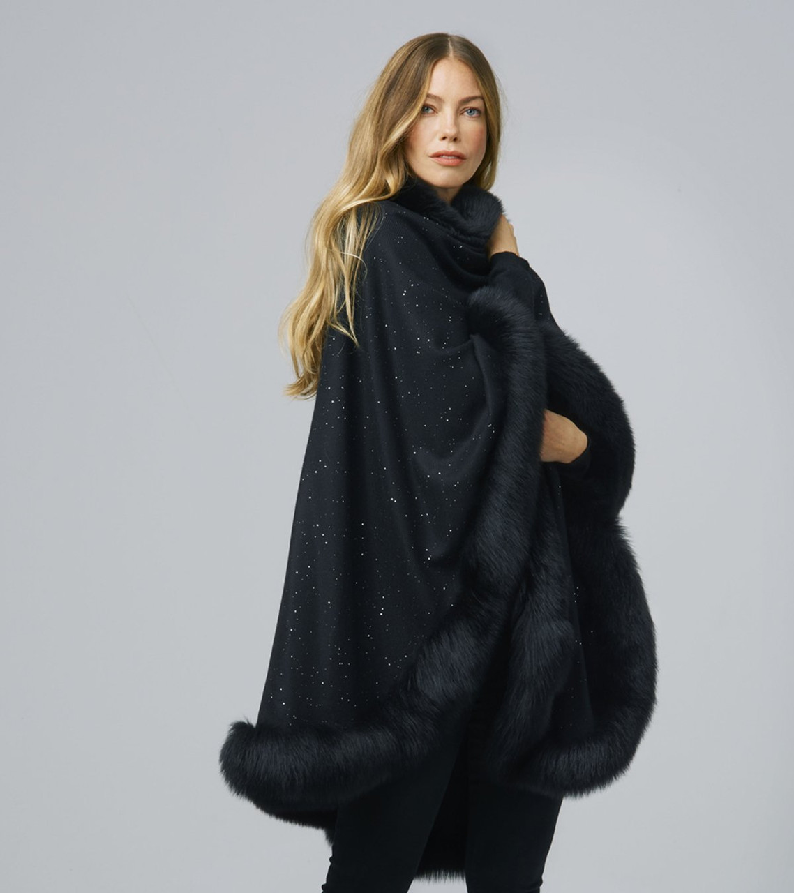 cashmere poncho with fur trim
