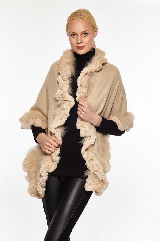 Fur Trim Rabbit \u0026 Fox Cashmere Shawl 