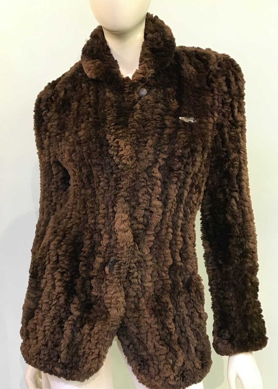 Paula Lishman Hand-Knit Sheared Beaver Blazer Jacket in Ombre Cognac