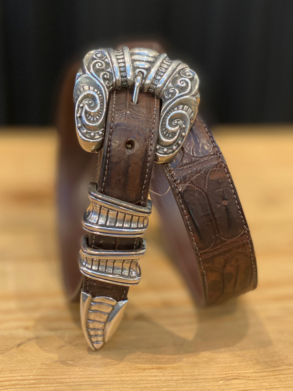Jeff Deegan Designs Sterling Silver 4 PC Carved Gothic Buckle Set, 1”