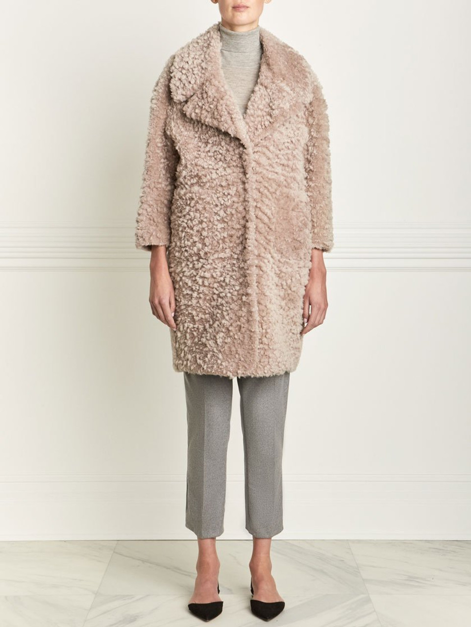 Curly shearling coat clearance