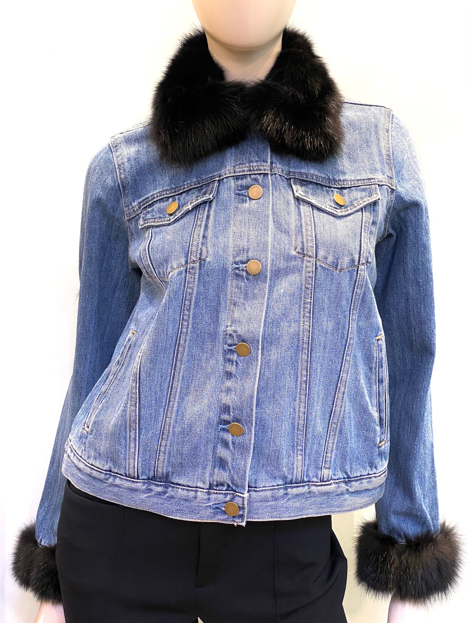 Jean jacket with fur sleeves and collar Clearance