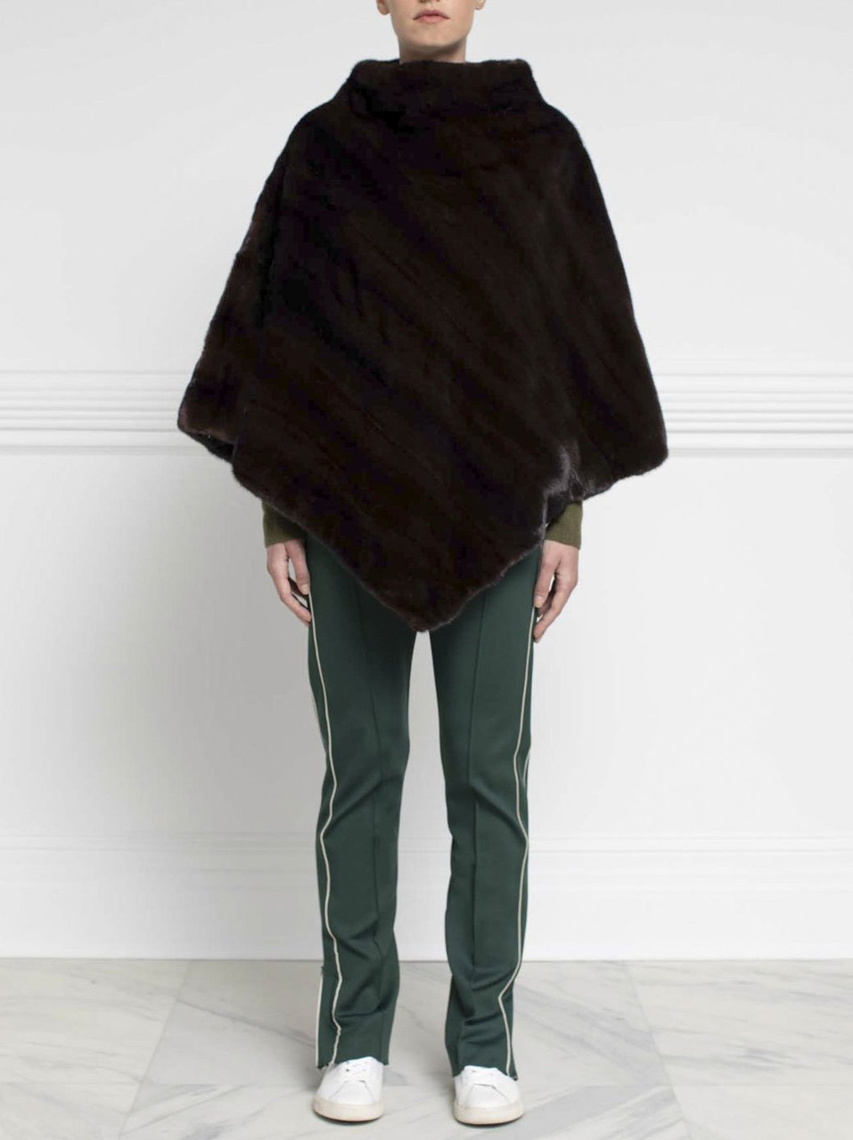 Augustina's Diagonal Mink Fur Poncho in 