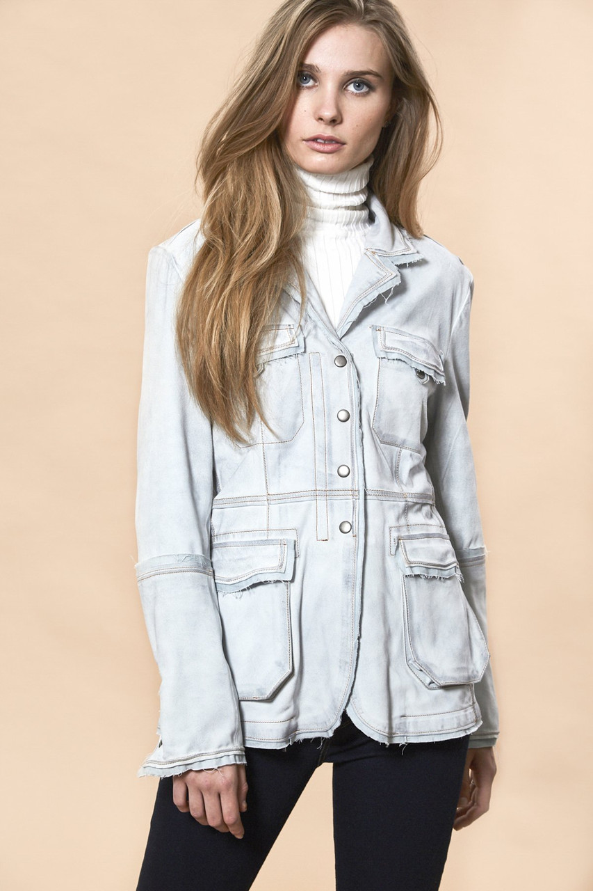 Jakett New York Meryl Waxed Suede Leather Jacket in Ice Blue