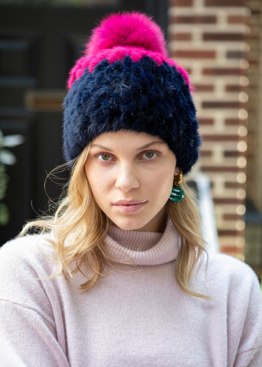 Mink Fur Hat with Fox Fur Pom Pom