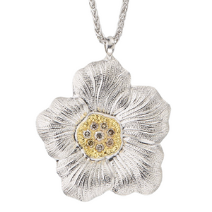 Buccellati Blossoms Diamond Sterling Silver Gardenia Pendant Necklace Buccellati Blossoms Diamond Sterling Silver Gardenia Pendant Necklace
