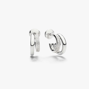 Pomellato 18K White Gold Double Hoop Diamond Earrings Pomellato 18K White Gold Double Hoop Diamond Earrings