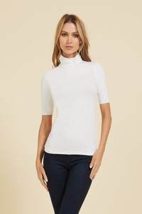 Majestic Filatures Soft Touch Elbow Sleeve Turtleneck in White, Size 3 Majestic Filatures Soft Touch Elbow Sleeve Turtleneck in White, Size 3