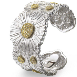 Buccellati Blossoms Diamond Sterling Silver Daisy Cuff Bracelet, Size 16 Buccellati Blossoms Diamond Sterling Silver Daisy Cuff Bracelet, Size 16