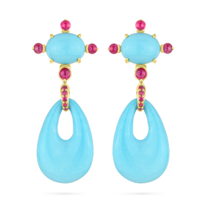 Paul Morelli 18K Yellow Gold Turquoise Cabochon & Drop Earrings, Large