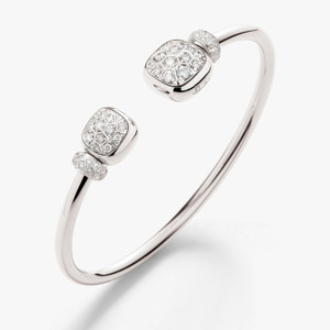 Pomellato Nudo 18K White Gold White Topaz & Diamond Bangle Bracelet, Size Large Pomellato Nudo 18K White Gold White Topaz & Diamond Bangle Bracelet, Size Large