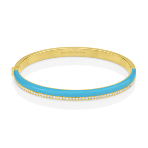 Paul Morelli 18K Yellow Gold Pinpoint Diamond & Turquoise Enamel Bangle Bracelet Paul Morelli 18K Yellow Gold Pinpoint Diamond & Turquoise Enamel Bangle Bracelet