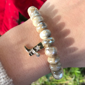 Sydney Evan 14K Yellow Gold & Diamond Cowboy Boot Charm on Golden Moonstone Faceted Rondelle Bead Bracelet Sydney Evan 14K Yellow Gold & Diamond Cowboy Boot Charm on Golden Moonstone Faceted Rondelle Bead Bracelet