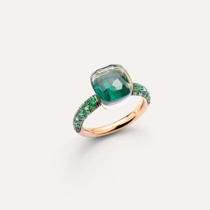 Pomellato Nudo 18K Rose and White Gold Prasiolite and Malachite Classic Ring, Size 60 Pomellato Nudo 18K Rose and White Gold Prasiolite and Malachite Classic Ring, Size 60