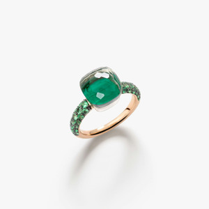 Pomellato Nudo 18K Rose and White Gold Prasiolite and Malachite Classic Ring, Size 60 Pomellato Nudo 18K Rose and White Gold Prasiolite and Malachite Classic Ring, Size 60