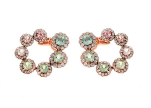 Selim Mouzannar Beirut Circle Earrings in 18K Pink Gold Set with Diamonds and Tourmalines Selim Mouzannar Beirut Circle Earrings in 18K Pink Gold Set with Diamonds and Tourmalines
