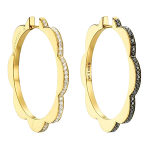 Cadar Large Yellow Gold Triplet Hoop Earrings with Black and White Diamonds Cadar Large Yellow Gold Triplet Hoop Earrings with Black and White Diamonds