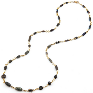 *RESERVE TODAY* Sylva & Cie. 18K Yellow Gold Mixed Stone and Glass Bead Roman Necklace, 32" *RESERVE TODAY* Sylva & Cie. 18K Yellow Gold Mixed Stone and Glass Bead Roman Necklace, 32"