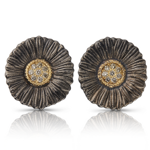 Buccellati Blossoms Diamond Ruthenium-Plated Sterling Silver Daisy Button Earrings, 2.5cm Buccellati Blossoms Diamond Ruthenium-Plated Sterling Silver Daisy Button Earrings, 2.5cm