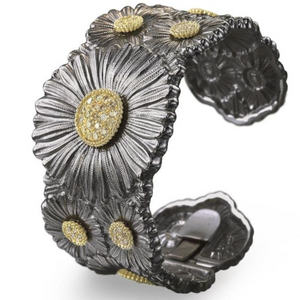 Buccellati Blossoms Diamond Ruthenium-Plated Sterling Silver Daisy Cuff Bracelet, Size 17 Buccellati Blossoms Diamond Ruthenium-Plated Sterling Silver Daisy Cuff Bracelet, Size 17