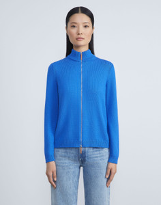 Lafayette 148 New York Cotton Silk Tape Knit Bomber Jacket in Classic Cobalt, Size X-Small Lafayette 148 New York Cotton Silk Tape Knit Bomber Jacket in Classic Cobalt, Size X-Small