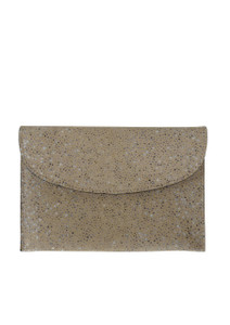 Linde Gallery St. Barth Carré D'or Galuchat Printed Suede Pouch in Champagne, Small Linde Gallery St. Barth Carré D'or Galuchat Printed Suede Pouch in Champagne, Small