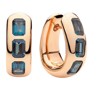 Pomellato Iconica 18K Rose Gold London Blue Topaz Hoop Earrings Pomellato Iconica 18K Rose Gold London Blue Topaz Hoop Earrings