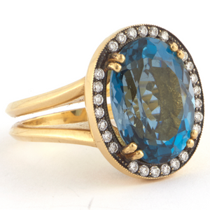 *RESERVE TODAY* Sylva & Cie. 18K Yellow Gold Oval Topaz and Diamond Ring, Size 6 1/4 *RESERVE TODAY* Sylva & Cie. 18K Yellow Gold Oval Topaz and Diamond Ring, Size 6 1/4