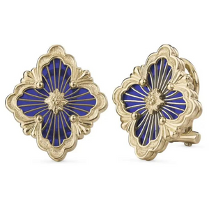 Buccellati Opera Tulle 18K Yellow Gold Blue Enamel Button Earrings, Medium Buccellati Opera Tulle 18K Yellow Gold Blue Enamel Button Earrings, Medium