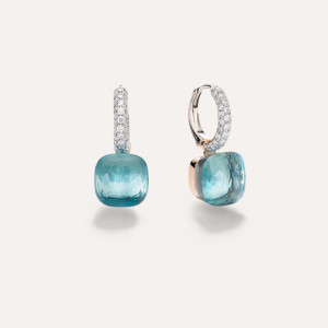 Pomellato Nudo 18K Rose and White Gold Sky Blue Topaz Classic Earrings with Diamonds Pomellato Nudo 18K Rose and White Gold Sky Blue Topaz Classic Earrings with Diamonds