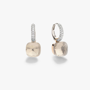 Pomellato Nudo 18K Rose and White Gold White Topaz Classic Earrings with Diamonds Pomellato Nudo 18K Rose and White Gold White Topaz Classic Earrings with Diamonds
