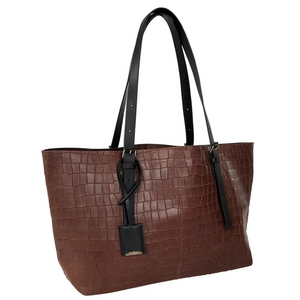 Linde Gallery St. Barth Camaruche Alligator Embossed Leather Bag in Mocha, Medium Linde Gallery St. Barth Camaruche Alligator Embossed Leather Bag in Mocha, Medium