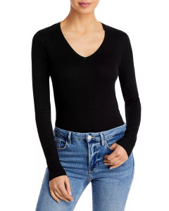 Majestic Filatures V-Neck Long Sleeve Tee in Black, Size 5 Majestic Filatures V-Neck Long Sleeve Tee in Black, Size 5