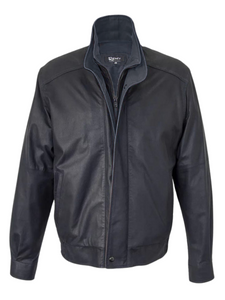 Remy Men's Leather Double Collar Bomber Jacket in Navy/Harbor Remy Men's Leather Double Collar Bomber Jacket in Navy/Harbor
