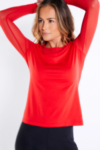 Anatomie Pima Modal Kim Mesh-Sleeve Top in Atomic Red, Size X-Large Anatomie Pima Modal Kim Mesh-Sleeve Top in Atomic Red, Size X-Large