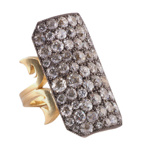 Sylva & Cie. 18K Yellow Gold and Sterling Silver Oxidized Old Euro Long Ten Table Ring Sylva & Cie. 18K Yellow Gold and Sterling Silver Oxidized Old Euro Long Ten Table Ring