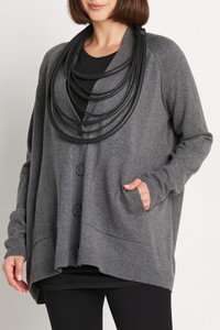 PLANET by Lauren G Pima Cotton Varsity Cardigan in Asphalt PLANET by Lauren G Pima Cotton Varsity Cardigan in Asphalt