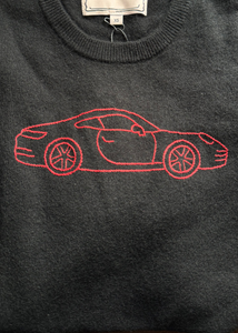 Augustina's Red Thread Embroidered Porsche Car Crewneck Sweater in Black Augustina's Red Thread Embroidered Porsche Car Crewneck Sweater in Black