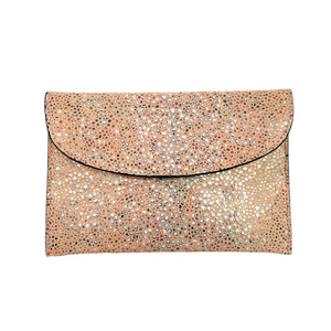 Linde Gallery St. Barth Carré D'or Galuchat Printed Suede Pouch in Tangerine, Small Linde Gallery St. Barth Carré D'or Galuchat Printed Suede Pouch in Tangerine, Small